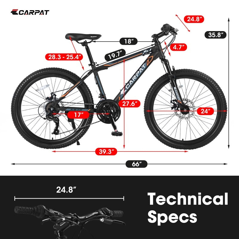 24 Inch Mountain Bike, Suitable For Boys And Girls, Steel Frame, Shimano 21 Speed Mountain Bike, With Dual Disc Brakes And Front Suspension, Banned Platform Temu