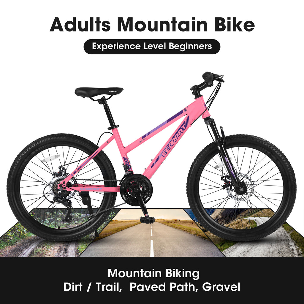 S26103 26 Inch Mountain Bike For Teenagers Girls Women, Shimano 21 Speeds With Dual Disc Brakes And 100mm Front Suspension