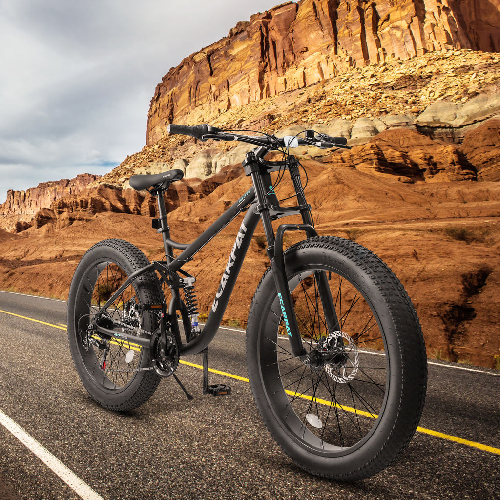 A26309 26 Inch Mountain Bike,Full-Suspension 21 Speeds Drivetrain With Disc-Brake Bicycle, Fat Tire Bike For Men