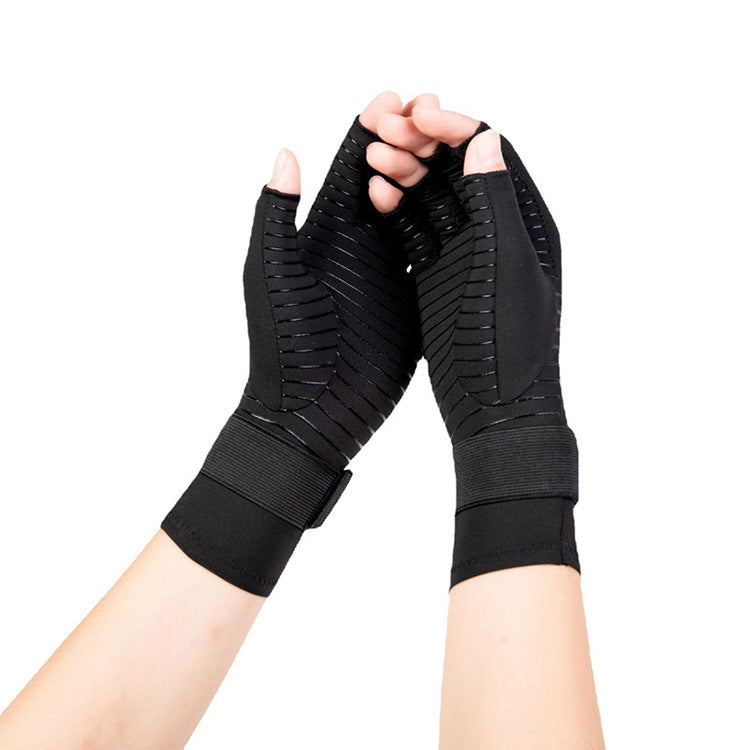 Finger Strap Copper Fiber Fitness Black Outdoor Non-slip Joint Care Cycling Gloves