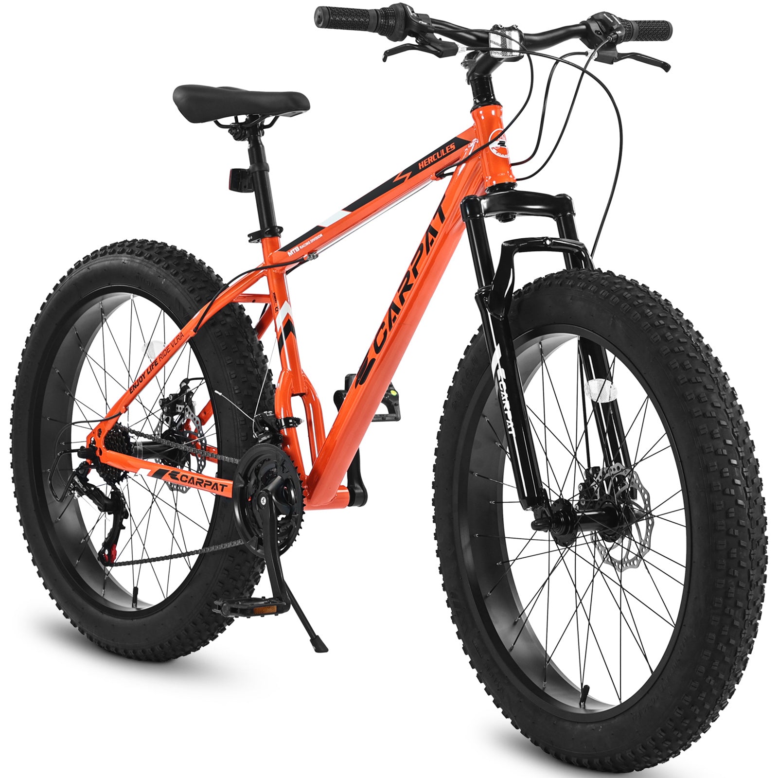 S26109 26 Inch Fat Tire Bike Adult-Youth Full Shimano 21 Speed Mountain Bike, Dual Disc Brake, High-Carbon Steel Frame, Front Suspension, Mountain Trail Bike, Urban Commuter City Bicycle