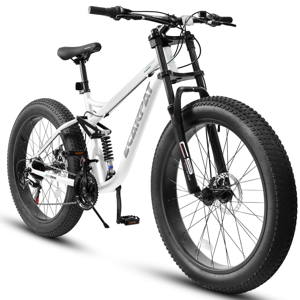 A26309 26 Inch Mountain Bike,Full-Suspension 21 Speeds Drivetrain With Disc-Brake Bicycle, Fat Tire Bike For Men