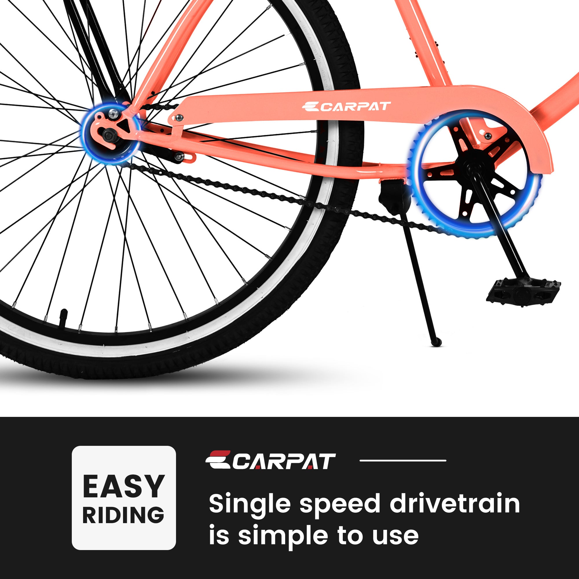 S26204 26 Inch Beach Cruiser Bike For Men And Women, Steel Frame, Single Speed Drivetrain, Upright Comfortable Rides, Multiple Colors